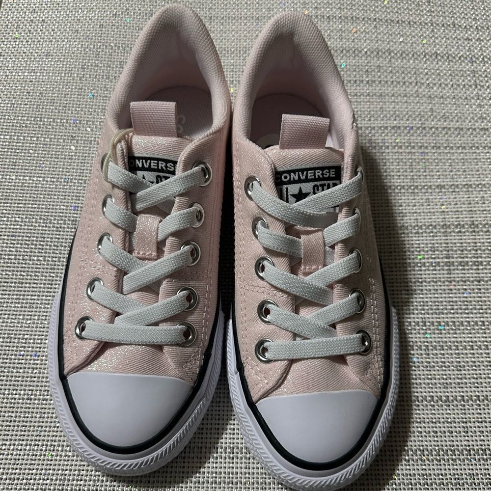 Converse 13 & 1,2,3 Girls Light Pink Metallic White Black Brown Soles Sneakers - Picture 3 of 10